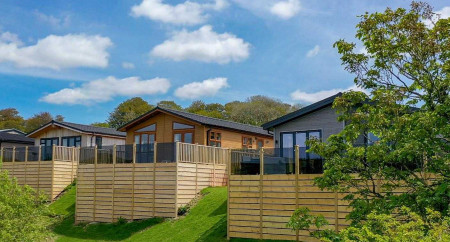 Two holiday lodges with decking