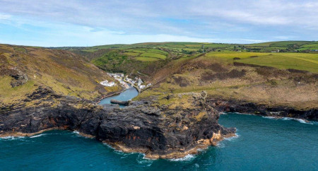 Aerial shot of the north Cornwall coastline