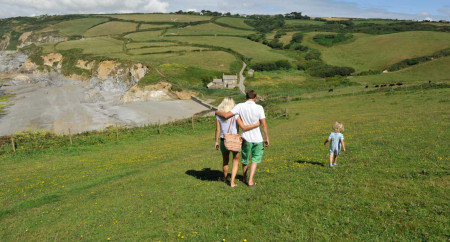 A family walking along the cliffs
